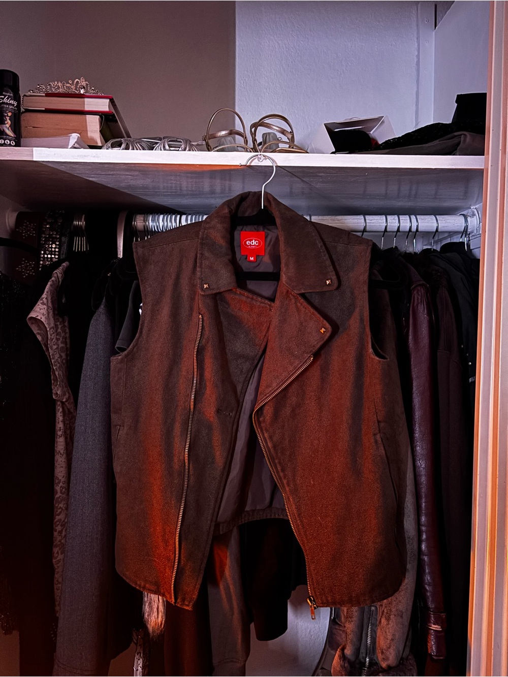 Brown Suede Studded Moto Vest